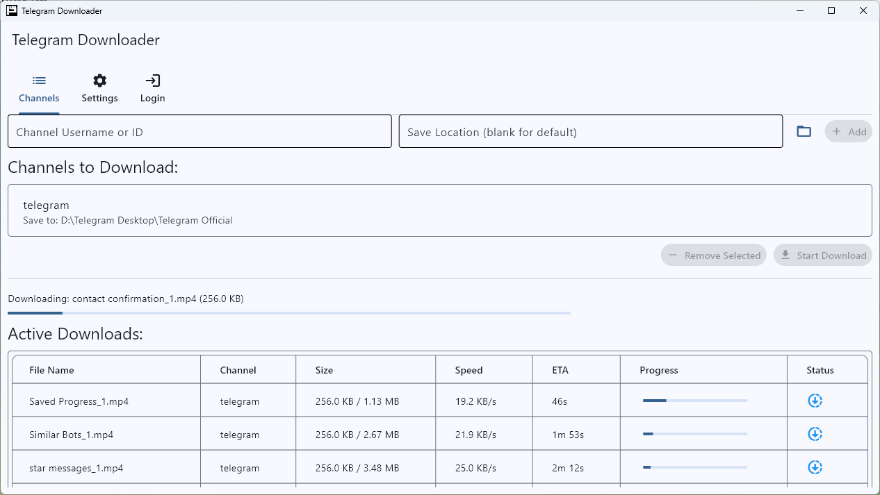 Telegram Channels Downloader